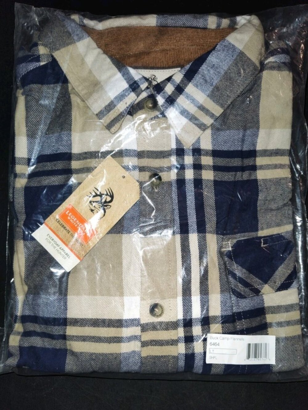 New Legendary Whitetails Men's Buck Camp Flannel Plaid Shirt Shale Plaid Lg Tall